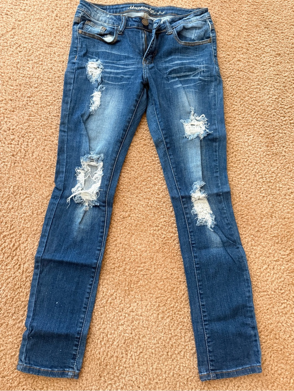 Machine Women's Distressed Skinny Jeans - Blue